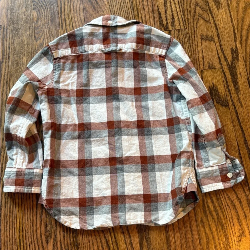Janie and Jack sz 3 brown, white, and grey plaid button down flannel shirt